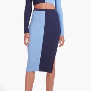 New STAUD Navy & Blue Lorraine Midi Skirt Size Medium